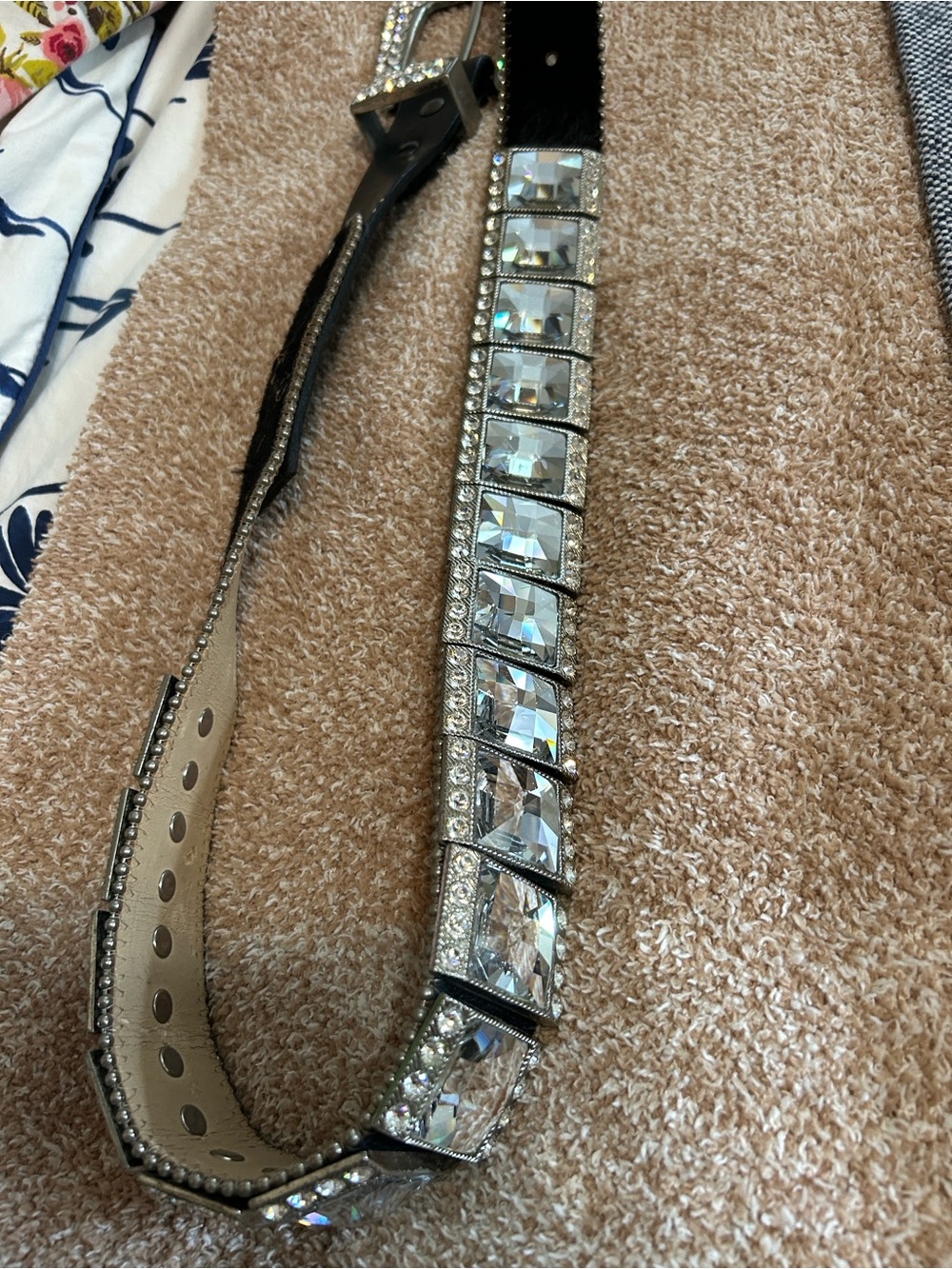 B.B Simon L Swarovski Crystal Bling Belt Cow Hide leather - Picture 5 of 12
